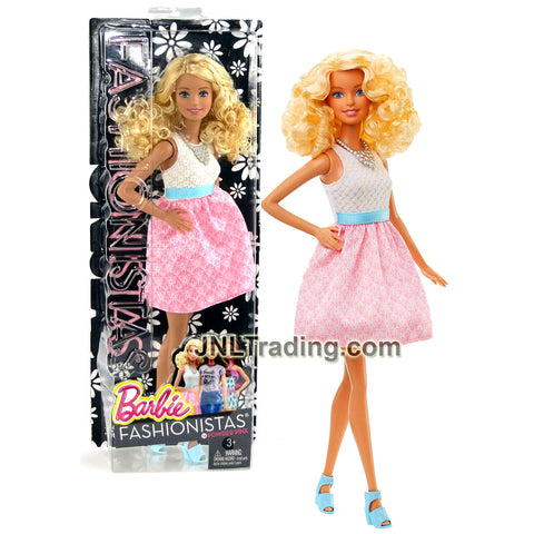 Year 2015 Barbie Fashionistas Series 12 Inch Doll #14 - Caucasian Model DGY57 in Powder Pink Baby Doll Dress with Necklace