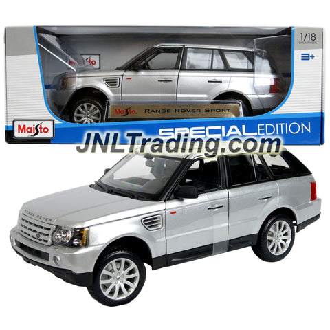Maisto Special Edition Series 1:18 Scale Die Cast Car Set - Silver Sports Utility Vehicle RANGE ROVER SPORT (SUV Dimension: 9-1/2" x 3-1/2" x 4")