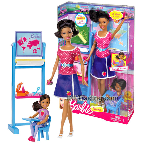 Year 2012 Barbie I Can Be Series 12 Inch Doll - African American TEACHER BBD78 with Chelsea, Chalkboard, Chair, Eraser, Scissors, Chalk and Pink Case