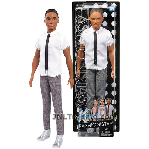 Barbie Year 2016 Fashionistas Series 12 Inch Doll - African American KEN FNH42 in Classic Cool White Shirt with Black Tie and Grey Pants
