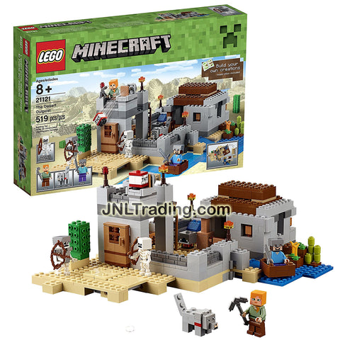 Lego Year 2015 Minecraft Series Set #21125 - THE DESERT OUTPOST with Boat, Cactus, Lookout Tower, Wolf, 2 Skeletons Plus Alex and Steve Minifigure (Pieces: 519)