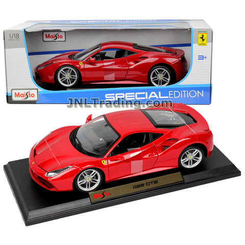 Maisto Special Edition Series 1:18 Scale Die Cast Car Set - Red High Performance Luxury Sports Coupe FERRARI 488 GTB with Display Base