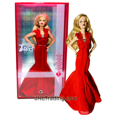 Year 2007 Barbie Pink Label Series American Heart Association Go Red for Women Caucasian Doll K7957 in Red Chiffon Gown with Rhinestone Brooch Accent