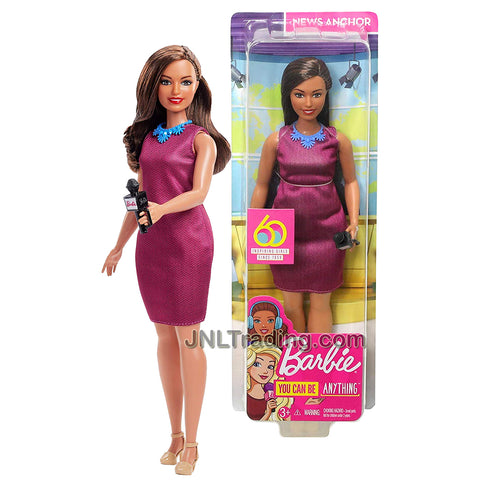 Year 2018 Barbie Career You Can Be Anything Series 12 Inch Doll - Curvy Hispanic NEWS ANCHOR in Purple Dress with Necklace and Microphone