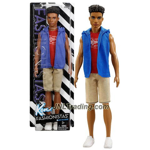 Mattel Year 2016 Barbie Ken Fashionistas 12 Inch Doll - STEVEN (DWK46) in Hip Hoodie Blue Jacket, Red T-Shirt and Light Brown Shorts