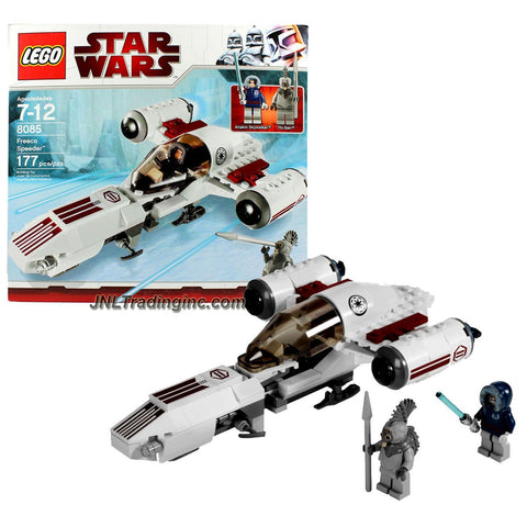 Lego Year 2010 Star Wars Animated Series "The Clone Wars" Vehicle Set #8085 - FREECO SPEEDER with Opening Cockpit and Rear Cargo Hold Plus 2 Mini Figures - Anakin Skywalker with Blue Lightsaber and Talz Chieftain with Spear (Total Pieces : 177)