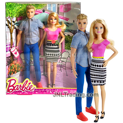 Year 2015 Life in the Dreamhouse Series 2 Pack 12 Inch Doll Set DLH76 - KEN in Blue Shirt and BARBIE in Pink Dress with Black/White Dots