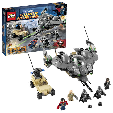 Lego Year 2013 DC Universe Super Heroes Series Battle Scene Set #76003 - SUPERMAN BATTLE OF SMALLVILLE with Black Zero Dropship and Offroader Plus Superman, Colonel Hardy, General Zod, Faora and Tor-An Minifigures (Total Pieces: 418)