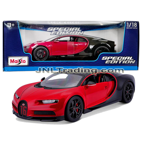 Maisto Special Edition Series 1:18 Scale Die Cast Set - Red Luxury Super Sports Car BUGATTI CHIRON SPORT with Display Base