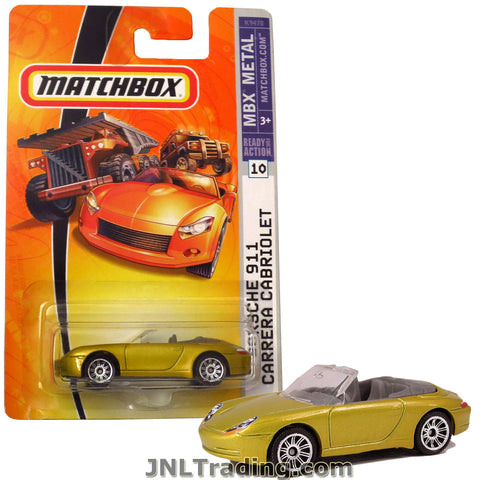 Matchbox Year 2007 MBX Metal Ready For Action Series 1:64 Scale Die Cast Metal Car #10 - Gold Color Convertible Coupe PORSCHE 911 CARRERA CABRIOLET K9478