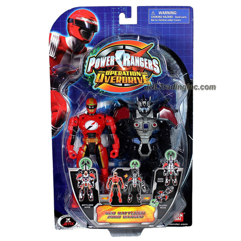 Bandai Year 2007 Power Rangers Operation Overdrive Series 6 Inch Tall Action Figure Set - RED BATTLIZER ZORD RANGER with 3 Different Mode to Play (Battlized, Zord and Sword)