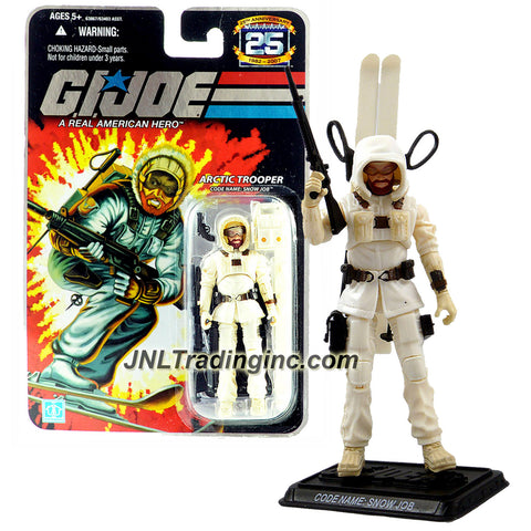 Hasbro Year 2007 G.I. JOE A Real American Hero 25th Anniversary Series 4 Inch Tall Action Figure - Arctic Trooper SNOW JOB with Rifle, Gun, Pair of Skis with Poles, Backpack and Display Base