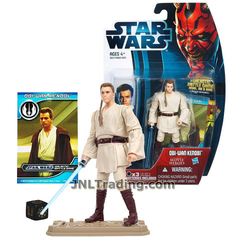 Star Wars Year 2012 Movie Heroes Series 4 Inch Tall Figure - OBI-WAN KENOBI MH16 with Light-Up Lightsaber, Battle Game Card, Die and Display Base
