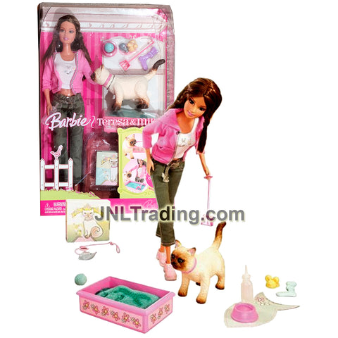 Year 2006 Barbie 12 Inch Doll TERESA & Pet Kitty Cat MIKA K2771 with Litter Box