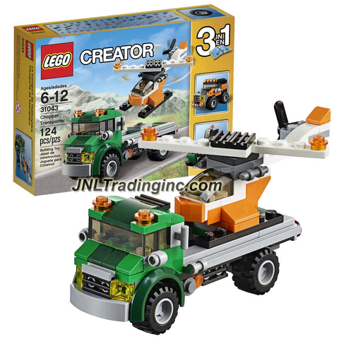 Lego Year 2016 Creator Series 3 in 1 Set #31043 - CHOPPER TRANSPORTER with Helicopter Alternative Mode: Tractor / Off-Roader) [Total Pieces: 124]