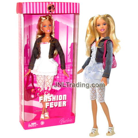 Year 2006 Barbie Fashion Fever Series 12 Inch Tall Doll - Caucasian Model BARBIE K8413 in White Dress, Denim Jacket and Crochet Pants with Purse