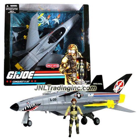 Hasbro Year 2008 G.I. JOE A Real American Hero Series Exclusive Deluxe Action Vehicle Set - Fighter Jet CONQUEST X-30 with Removable Missiles, Fold-Up Landing Gear, Removable Bombs and Opening Canopy Plus Lt. Slip Stream Figure