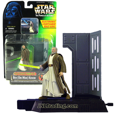 Star Wars Year 1996 The Power of the Force Series Electronic 4 Inch Tall Figure - BEN (OBI-WAN) KENOBI with Glowing Lightsaber, Remote Dueling Action and Diorama Background