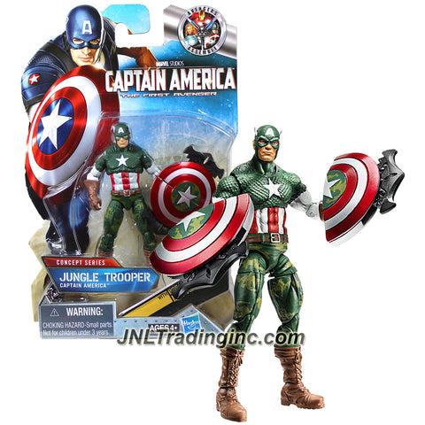 Hasbro Year 2010 Marvel Studios "The First Avenger Captain America" Concept Series Basic 4 Inch Tall Action Figure - JUNGLE TROOPER CAPTAIN AMERICA with Battle Shield