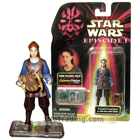 Star Wars Year 1998 The Phantom Menace Series 4 Inch Tall Figure - PADME NABERRIE with Pod Race View Screen and CommTech Chip