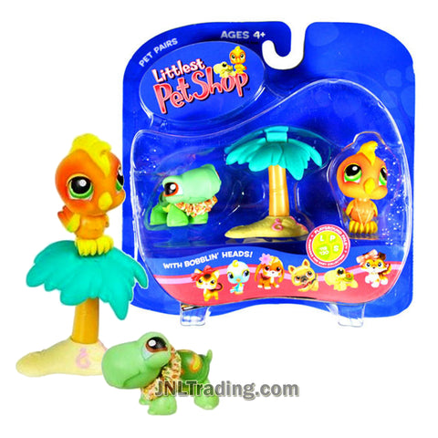 Year 2005 Littlest Pet Shop LPS Pet Pairs Series - Turtle #119 and Cockatoo #120 with Palm Tree