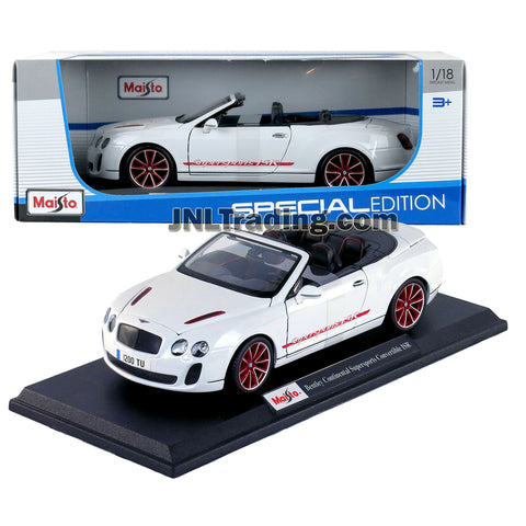 Maisto Special Edition Series 1:18 Scale Die Cast Car - White Grand Tourer GT BENTLEY CONTINENTAL SUPERSPORTS CONVERTIBLE ISR w/ Display Base (Dimension: 9-1/2" x 4" x 3")