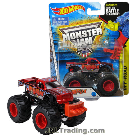 Hot Wheels Year 2014 Monster Jam 1:64 Scale Die Cast Truck OFF-ROAD Series - BARBARIAN (CFT78) with Snap-On Battle Slammer (Dimension : 3-1/2" L x 2-1/4" W x 2-1/2" H)