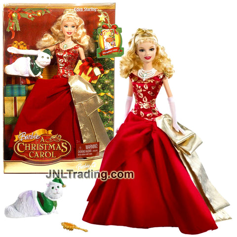 Year 2008 Barbie A Christmas Carol Series 12 Inch Doll - EDEN STARLING N8384 in Elegant Red Gown with Golden Accent and Her Pet Cat Chuzzlewit