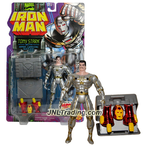 ToyBiz Year 1995 Marvel Comics IRON MAN Series 5 Inch Tall Action Figure - TONY STARK with Armor Carrying Case, Head Cover and 2 Leg Armors