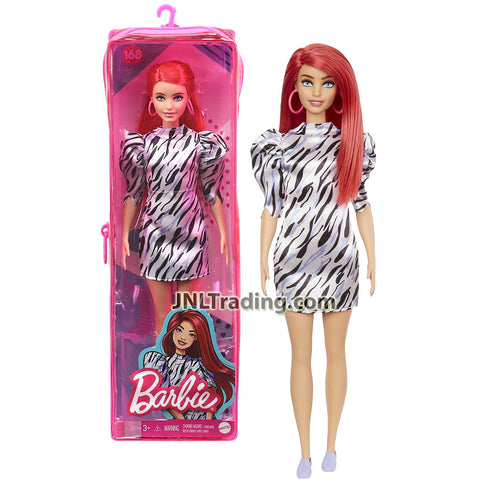 Year 2020 Barbie Fashionistas Series 12 Inch Doll #168 - Red Hair Model in Zebra Patterned Dress