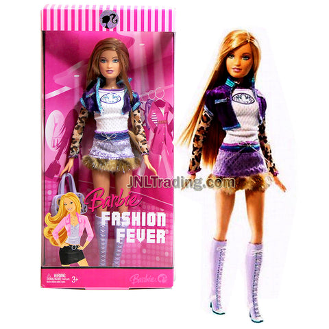 Year 2007 Barbie FASHION FEVER Series 12 Inch Doll - SUMMER in Leopard Print Long Sleeve Tops, Purple Cropped Jacket and Fur Trim Skirt with Purse and Boots