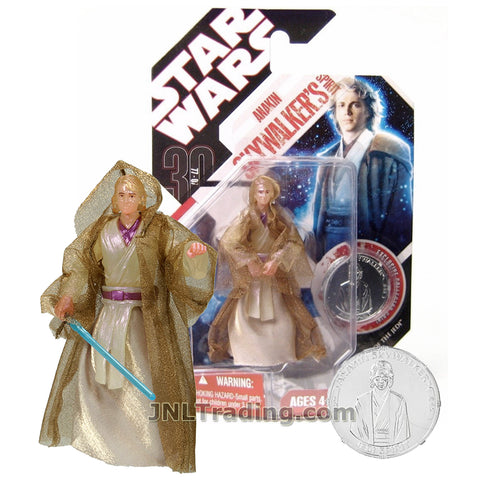 Star Wars Year 2007 Return of The Jedi 30 Year Anniversary Series 4-1/2 Inch Tall Figure - ANAKIN SKYWALKER'S SPIRIT with Lightsaber and Exclusive Collector Coin!