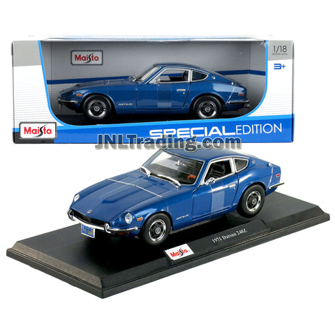 Maisto Special Edition Series 1:18 Scale Die Cast Car - Metallic Blue Classic Sports Coupe 1971 NISSAN DATSUN 240Z w/ Display Base (Dimension: 9" x 3-1/2" x 2-1/2")