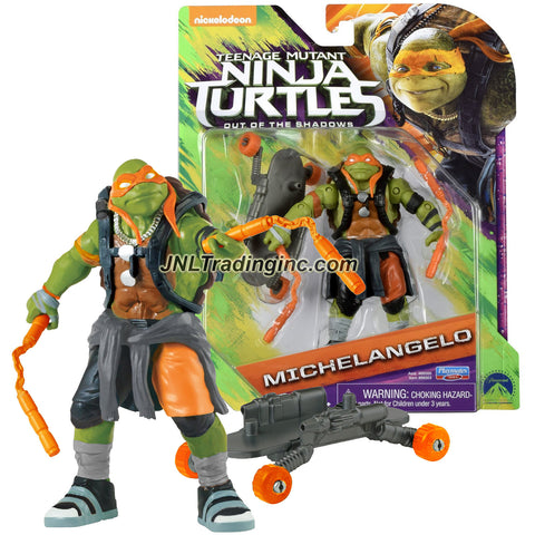 Playmates Year 2016 Teenage Mutant Ninja Turtles TMNT Movie Out of the Shadow Series 5 Inch Tall Action Figure - MICHELANGELO with Nunchucks and Skateboard
