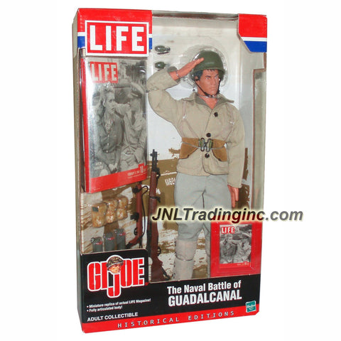 Hasbro Year 2002 GI Joe LIFE Historical Edition 12 Inch Tall Soldier Figure - THE NAVAL BATTLE OF GUADALCANAL with Soldier Figure, Miniature LIFE Magazine and Cover, Reising 55 Submachine Gun, Magazine Pouch, Smoke Grenades, Dog Tags with Chain, M1 Garand Rifle, Helmet, Ammo Belt, Grenade and Clip