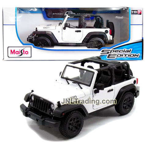 Maisto Special Edition Series 1:18 Scale Die Cast Car Set - White Compact Sport Utility Vehicle SUV 2014 JEEP WRANGLER TOPLESS