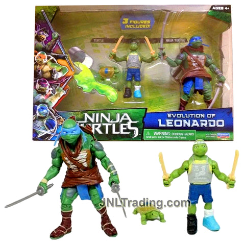 Year 2014 Teenage Mutant Ninja Turtles TMNT Movie Series 3 Pack Figure Set - EVOLUTION OF LEONARDO (Turtle - Teen - Ninja Turtle) Plus 2 Pairs of Swords