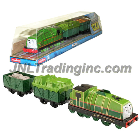 Fisher Price Year 2014 Thomas and Friends Trackmaster As Seen on DVD " Tale of the Brave" Enhanced Motorized Railway Battery Powered Engine 3 Pack Train Set - GATOR the Green Color Steam Locomotive with Tarp Covered Car and "Cargo Loaded" Car