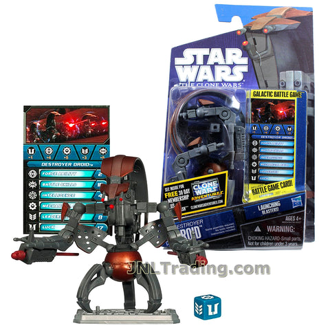 Star Wars Year 2010 Galactic Battle Game The Clone Wars Series 4 Inch Tall Figure - DESTROYER DROID CW04 with Spring-Open Arms and Body, Battle Game Card, Die and Display Base