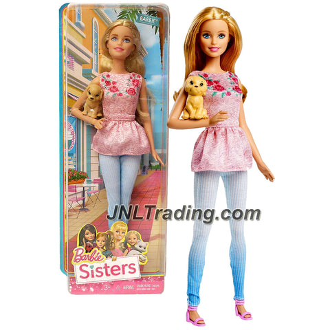 Mattel Year 2014 Barbie Sisters Series 12 inch Doll - BARBIE (CLF97) in Floral Pink Top and Blue Pants with Golden Retriever Puppy Dog