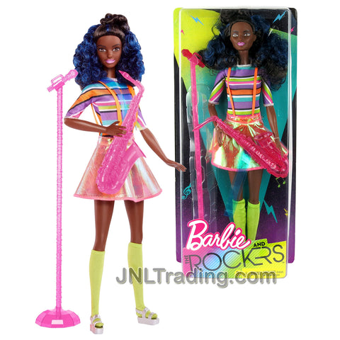 Year 2017 Barbie and The Rockers Series 12 Inch Doll - African American SAXOPHONIST with Saxophone and Microphone with Stand