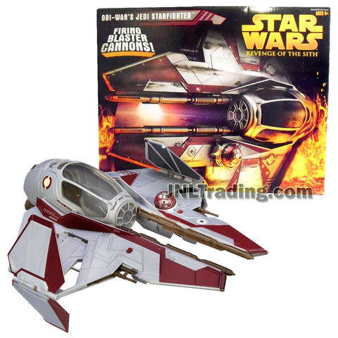 Star Wars Year 2005 Revenge of the Sith Series 12 Inch Long Vehicle Set : OBI-WAN'S JEDI STARFIGHTER with Opening Canopy, Blaster Cannon and Retractable Landing Gear