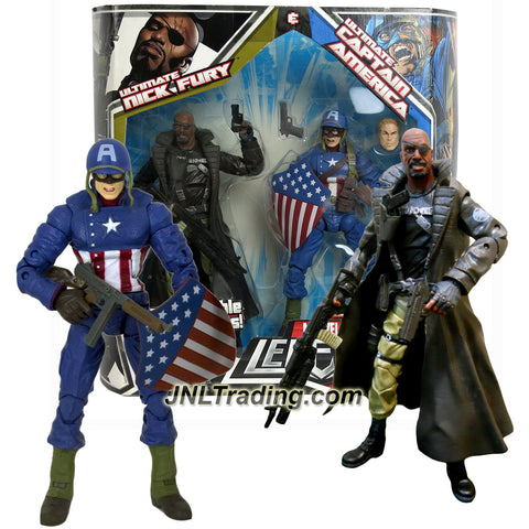 Hasbro Year 2008 Marvel Legends 2 Pack 7 Inch Tall Action Figure Set - ULTIMATE NICK FURY & CAPTAIN AMERICA with Interchangeable Parts & Weapons