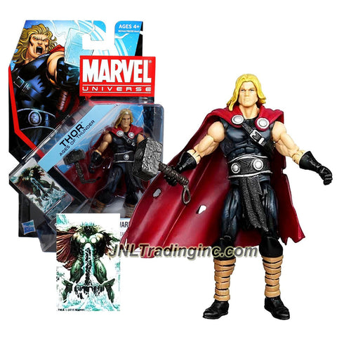 Hasbro Year 2011 Marvel Universe Series 4 Single Pack 4 Inch Tall Action Figure #1 - Ages of Thunder THOR with Mjolnir Hammer and Collectible Comic Shot
