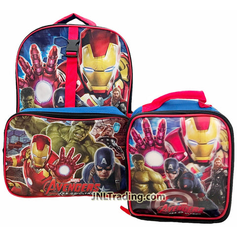 Marvel Avengers Age of Ultron Thor, Hulk, Captain America & Iron Man School Backpack with 2 Compartments, 2 Side Pocket and Soft Insulated Lunch Bag
