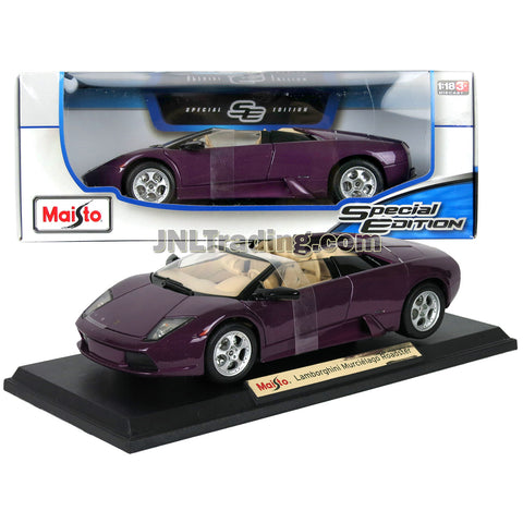 Maisto Special Edition Series 1:18 Scale Die Cast Car - Purple Sports Convertible Coupe LAMBORGHINI MURCIELAGO ROADSTER w/ Display Base (Dim: 9" x 4" x 2-1/2")