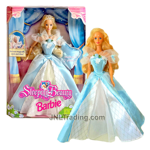 Year 1998 Barbie Princess 12 Inch Doll Set - SLEEPING BEAUTY in Blue Dress with Musical Pillow