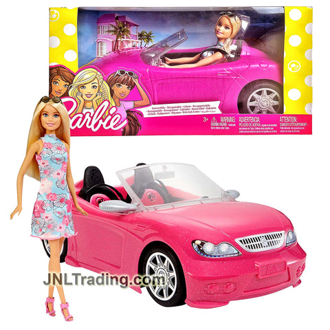 Year 2017 Barbie Fashionistas Series 12 Inch Doll Vehicle Playset - BARBIE in Sleeveless Dress with Sunglasses and Pink Convertible FPR57