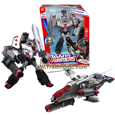 Hasbro Year 2007 Transformers Animated Series Leader Class 10 Inch Tall Robot Action Figure with Electronic Lights and Sounds - Decepticon MEGATRON with Conversion Sounds, Helicopter Blades that Become Swords and Fusion Missile Launcher (Vehicle Mode: Attack Helicopter)