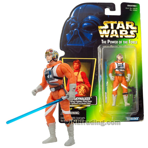 Star Wars Year 1997 Power of The Force Series 4 Inch Tall Figure - LUKE SKYWALKER in X-Wing Fighter Pilot Gear with Lightsaber and Blaster